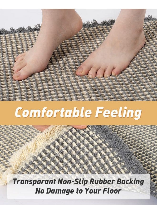 AMOAMI Upgraded Waffle Runner Rug Super Absorbent Non Slip Bath Mats for Bathroom Washable Bathroom Runner Rug with Tassels, Ideal for Hallway Bedroom Laundry Room, Dark Grey & Yellow, 2' x 4'(24" x 48") - Image 4