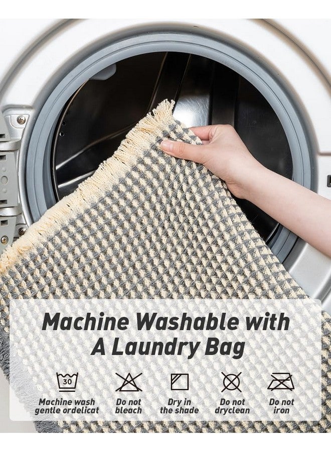 AMOAMI Upgraded Waffle Runner Rug Super Absorbent Non Slip Bath Mats for Bathroom Washable Bathroom Runner Rug with Tassels, Ideal for Hallway Bedroom Laundry Room, Dark Grey & Yellow, 2' x 4'(24" x 48") - Image 5