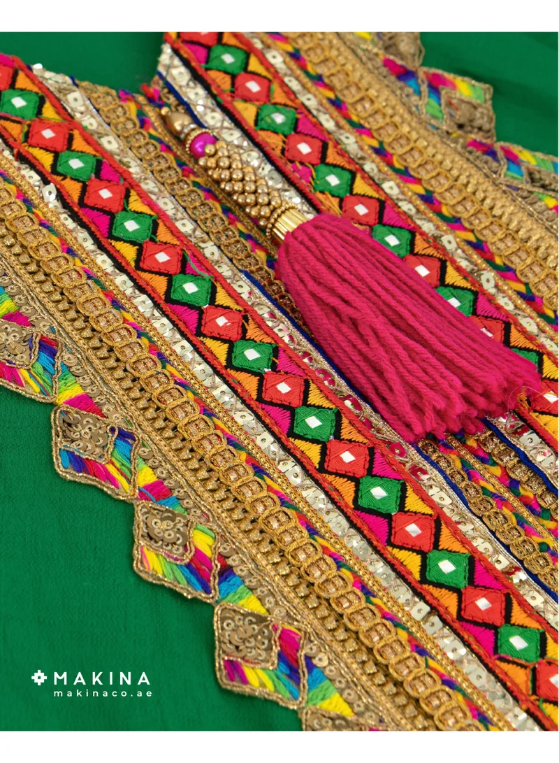 MAKINA  Green Cotton Crepe Daraa with Aghabani Embroidery for Women | Best Price UAE