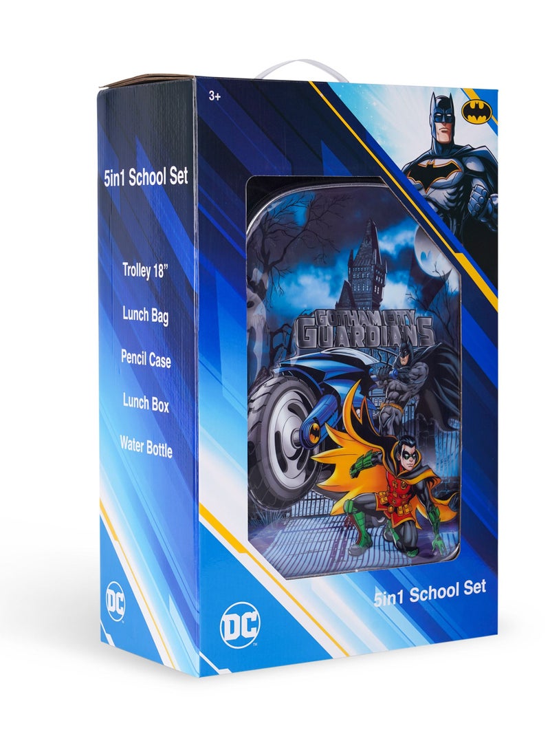 DC DC Batman 5-in-1 School Gear with 16-inch Kids’ Trolley Backpack - Extendable Telescopic Trolley, Soft Rubber Pullers, Thermal Insulation Lunch Bag, and Water-Resistant School Set  - Image 5