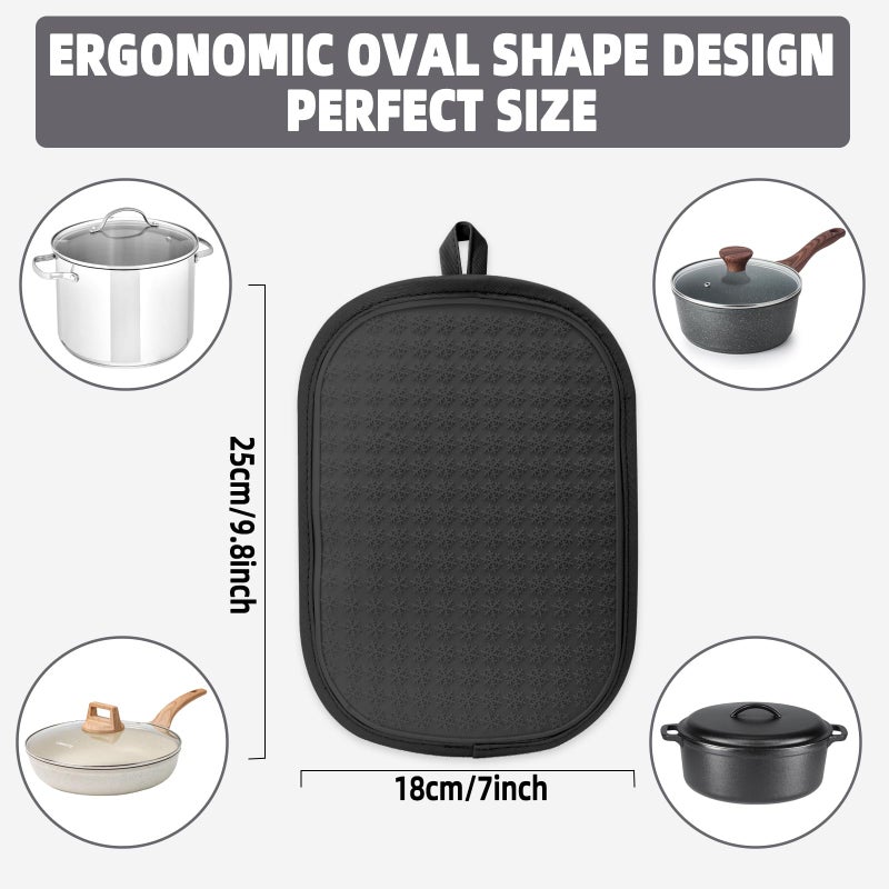 Hovico 2Pcs Silicone Pot Holders  Oven Mitts Heat Resistant Hot Pads With Pockets  Non Slip Pot Holder For Kitchen Baking And Cooking| 9.8 X 7 Inches | Towel Cloth Interior Lining - Black - Image 2