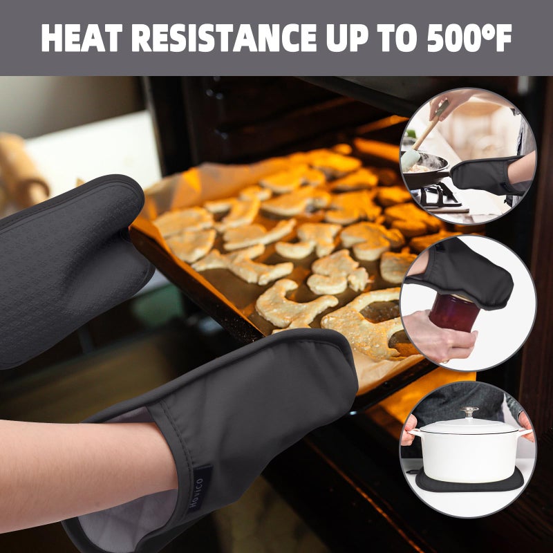 Hovico 2Pcs Silicone Pot Holders  Oven Mitts Heat Resistant Hot Pads With Pockets  Non Slip Pot Holder For Kitchen Baking And Cooking| 9.8 X 7 Inches | Towel Cloth Interior Lining - Black - Image 5