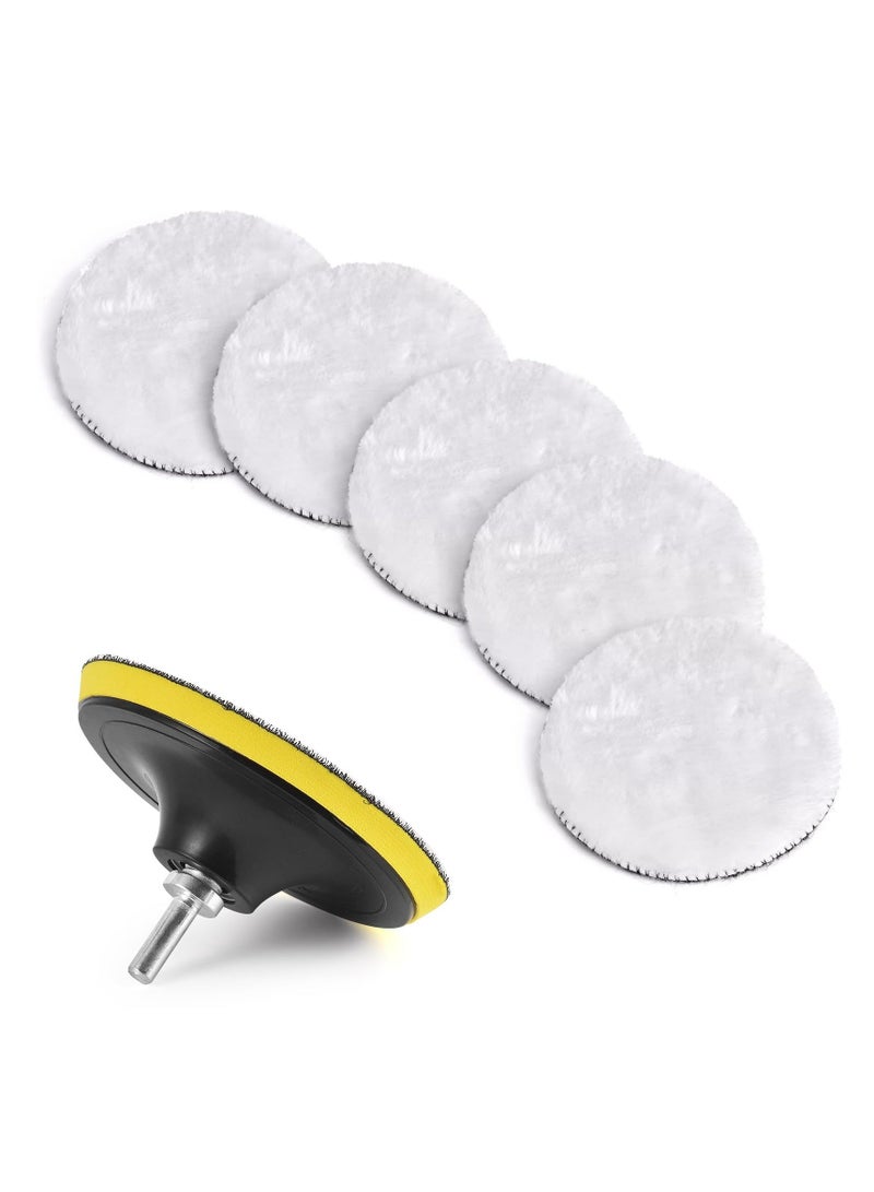 7 Pcs 5 Inch Polishing Buffing Wheel for Drill Wool Pads, 125mm Wheel Polishing Pads Woolen Polishing Waxing Pads Kits with M14 Drill Buffer Adapter - Image 1