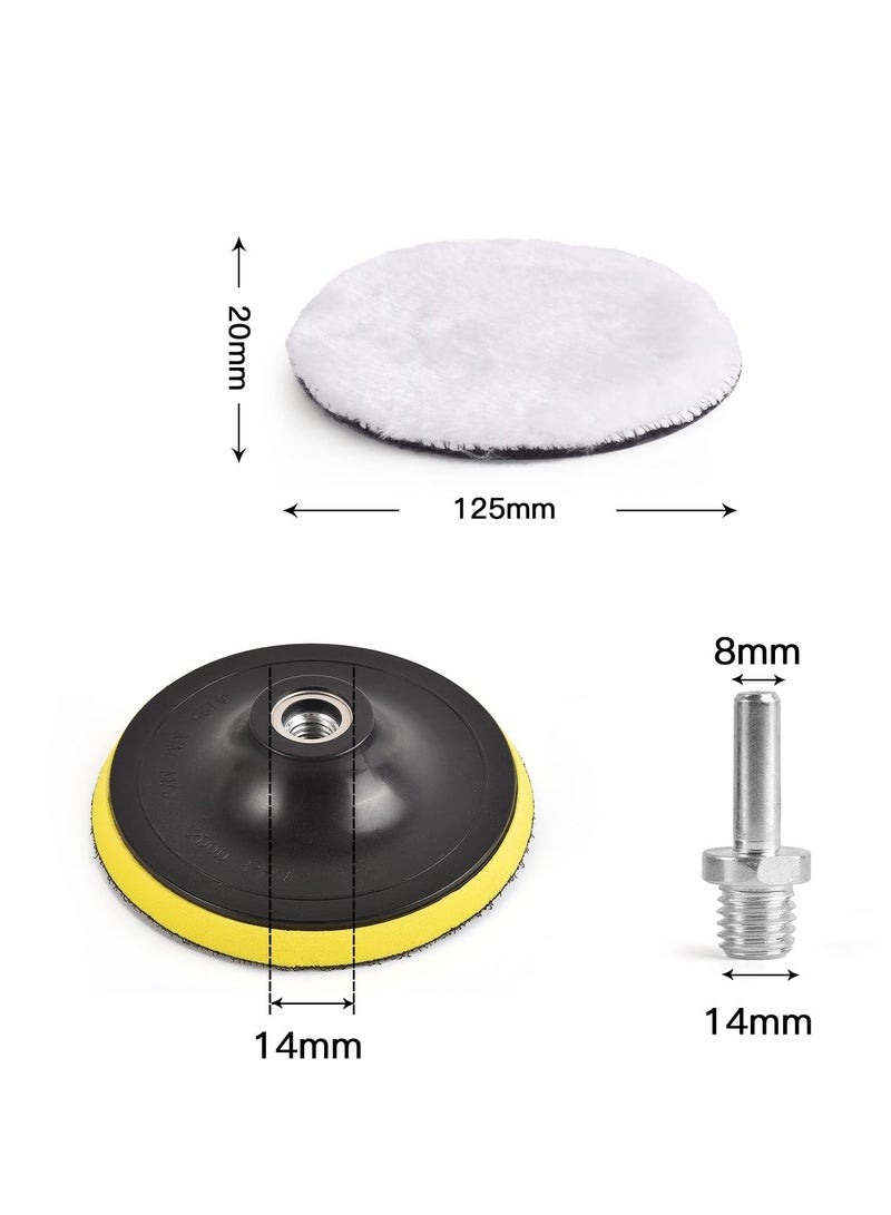 7 Pcs 5 Inch Polishing Buffing Wheel for Drill Wool Pads, 125mm Wheel Polishing Pads Woolen Polishing Waxing Pads Kits with M14 Drill Buffer Adapter - Image 2