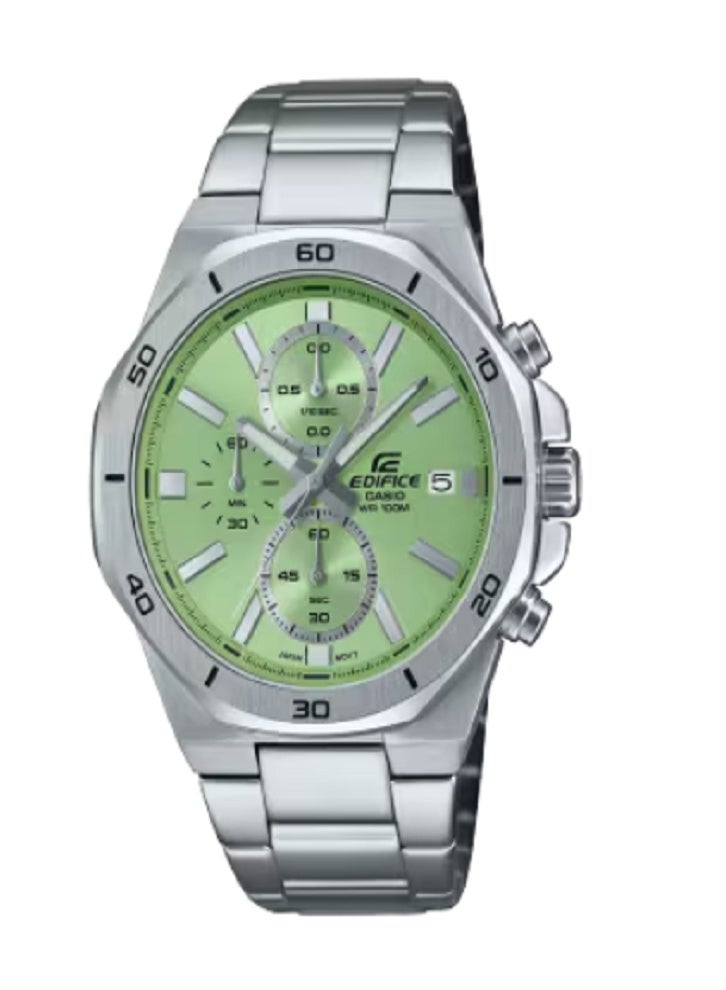ساعة كاسيو إيديفيس كرونوغراف للرجال - سوار من الفولاذ المقاوم للصدأ، مينا رياضية خضراء، مقاومة للماء حتى عمق 100 متر، حركة كوارتز