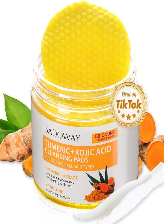 SADOWAY Turmeric Kojic Acid Cleansing Pads: 50PCS Turmeric Kojic Acid Pads Cleansing and Exfoliation Helps for Balance Skin Oil - Image 1