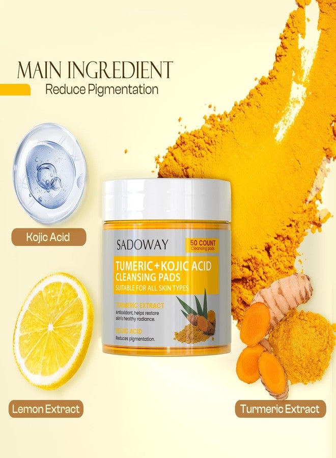 SADOWAY Turmeric Kojic Acid Cleansing Pads: 50PCS Turmeric Kojic Acid Pads Cleansing and Exfoliation Helps for Balance Skin Oil - Image 2