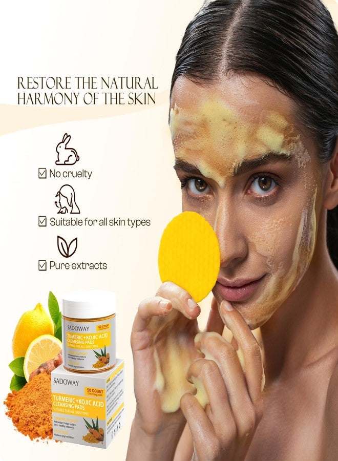SADOWAY Turmeric Kojic Acid Cleansing Pads: 50PCS Turmeric Kojic Acid Pads Cleansing and Exfoliation Helps for Balance Skin Oil - Image 4