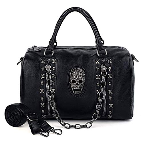 FiveloveTwo Women Skull Chain Handbag and Purse Gothic Rivet Tote Satchel Shoulder Bag Black - Image 3