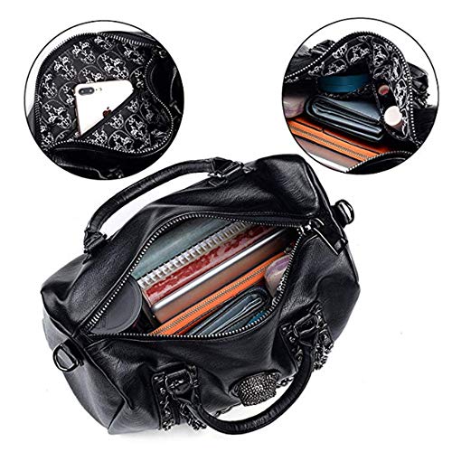 FiveloveTwo Women Skull Chain Handbag and Purse Gothic Rivet Tote Satchel Shoulder Bag Black - Image 4