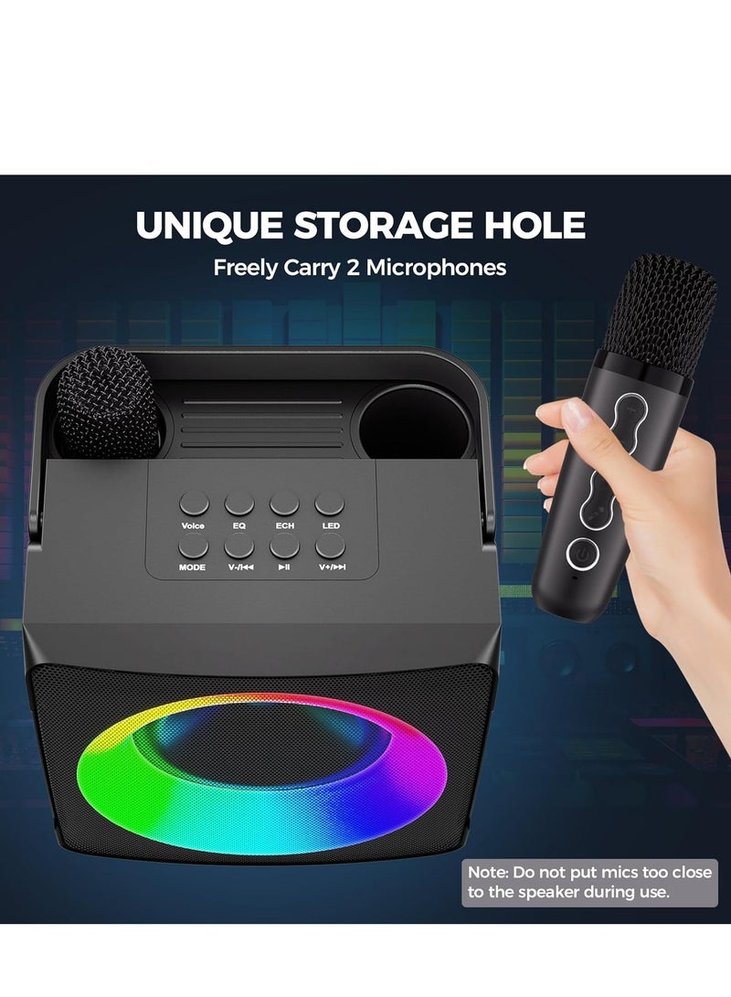 General Karaoke Machine, Portable Bluetooth Karaoke Speaker for Kids Adults, Unique Singing Machine with Two Wireless Microphones Storage Hole, Ideal Gifts for Girls Boys  - Image 4