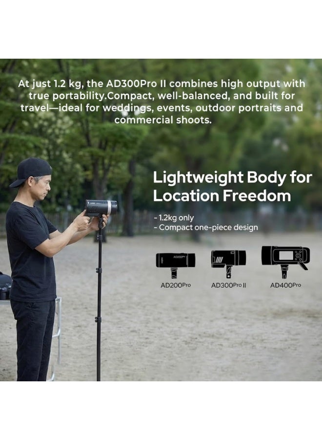 Godox AD300Pro II All-in-One Outdoor Flash – 300Ws Portable Strobe, 10-Stop TTL/HSS 1/8000s, One-Tap X3 Wireless Sync, 350 Full-Power Flashes, Bi-Color LED Modeling Light, For Location & Studio Photography - Image 4