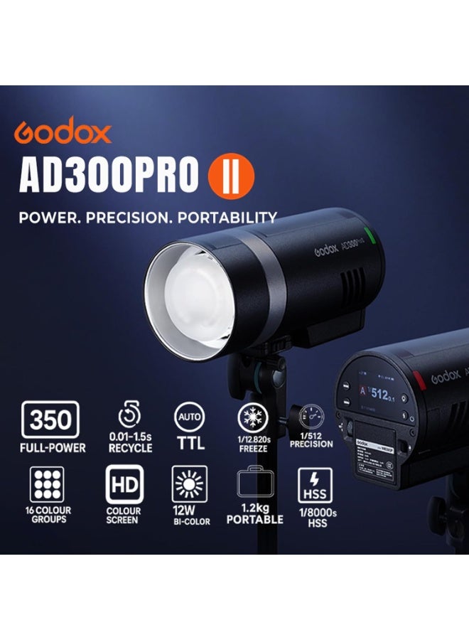 Godox AD300Pro II All-in-One Outdoor Flash – 300Ws Portable Strobe, 10-Stop TTL/HSS 1/8000s, One-Tap X3 Wireless Sync, 350 Full-Power Flashes, Bi-Color LED Modeling Light, For Location & Studio Photography - Image 2