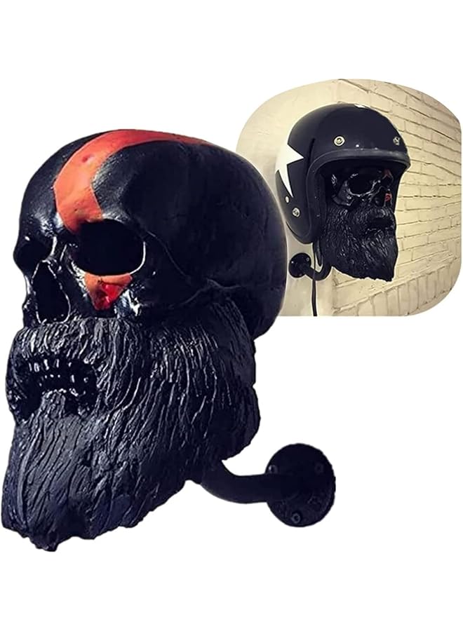 erorex Motorcycle Skull Helmet Holder, Skull Head Cap Helmet Stand Resin Crafts Wall Mounted Ghost Helmet Hanger (Style 1) - Image 1