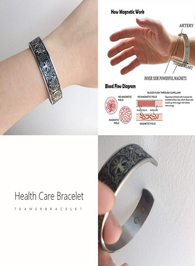 TEAMER Tree of Life Cuff Bracelet Stainless Steel Raven Viking Norse Celtic Knot Cuff Bangle Bracelet for Men Women - Image 2