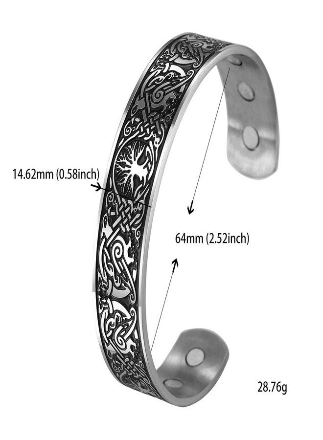 TEAMER Tree of Life Cuff Bracelet Stainless Steel Raven Viking Norse Celtic Knot Cuff Bangle Bracelet for Men Women - Image 5