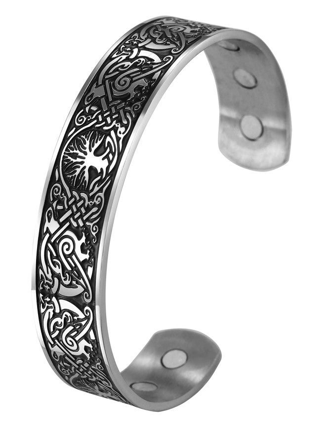 TEAMER Tree of Life Cuff Bracelet Stainless Steel Raven Viking Norse Celtic Knot Cuff Bangle Bracelet for Men Women - Image 1
