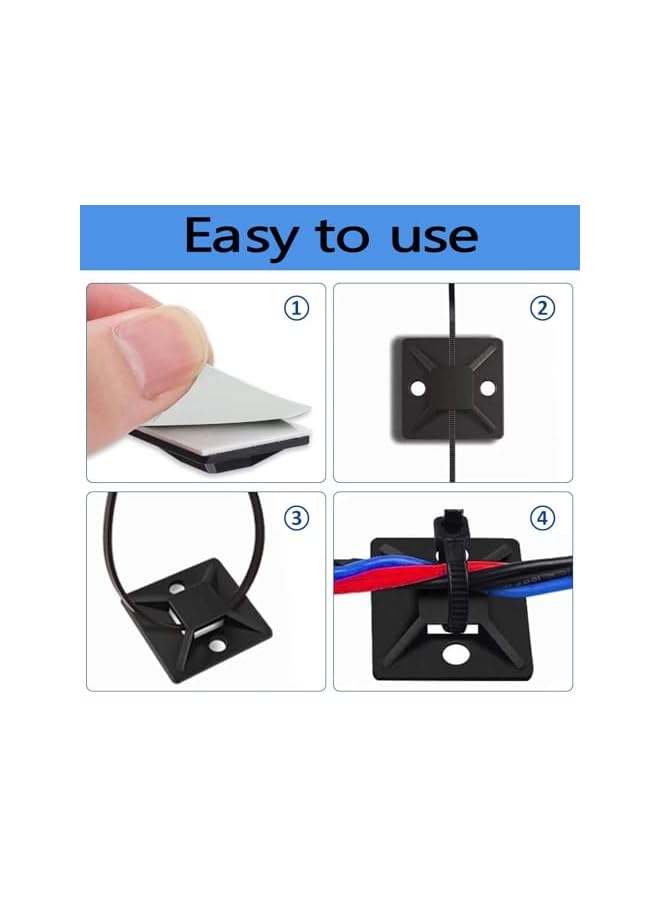 S-TOP Zip Ties with Adhesive Mounts, 3/4in Cable Ties, 100pcs Durable Multi-Purpose Heavy Duty Wire Clips with Screw Hole & Strong Anchor Sticky Pads for Home/Office/Garage Organization (Black) - Image 5
