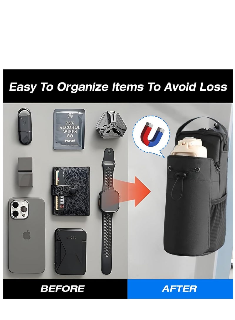 Magnetic Gym Bag Water Bottle Holder – Water-Resistant Bottle Pouch with Shoulder Strap, Phone Pockets & 5 Built-in Magnets – Gym Accessories Organizer for Men & Women  - Image 5