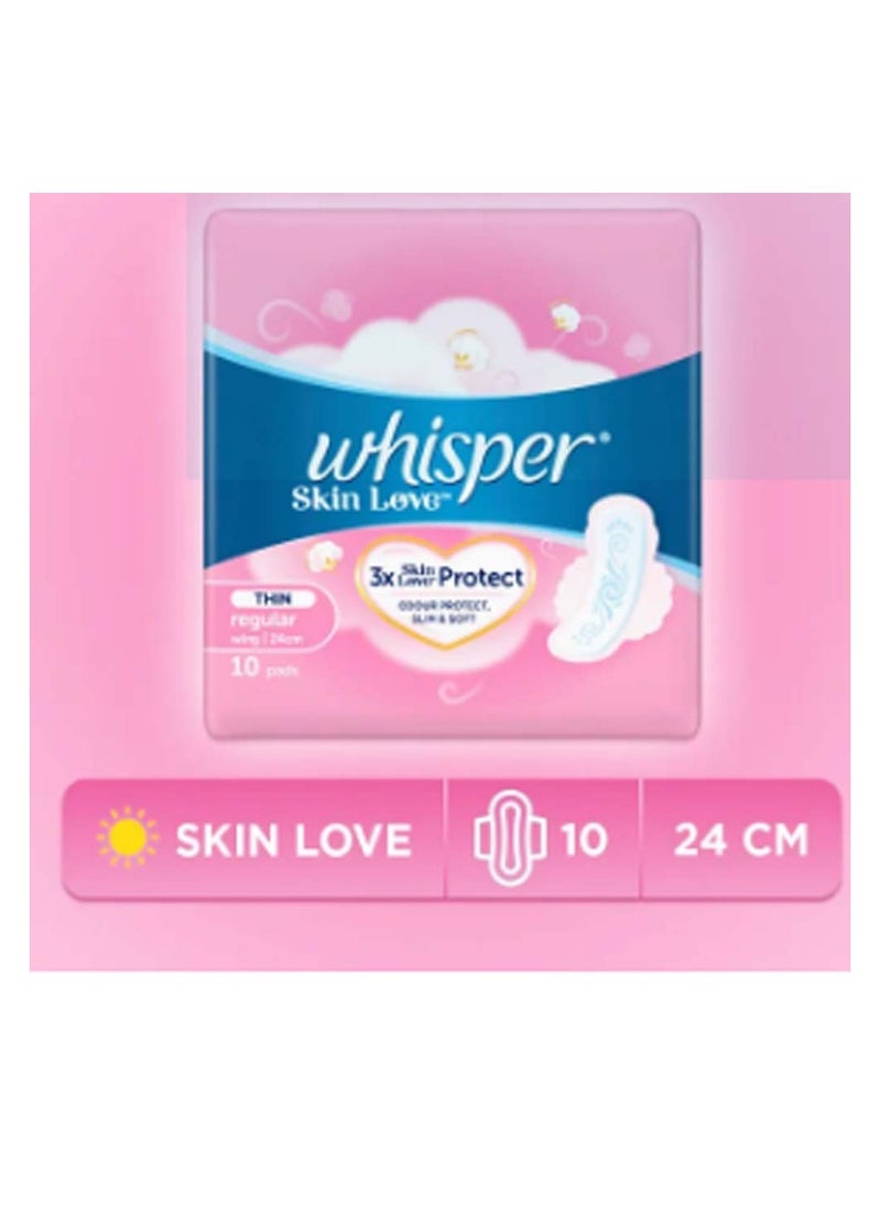 Whisper Skin Love,Thin Heavy With Wings, Odour Protect, Slim & Soft,10 Pads 24cm  - Image 1