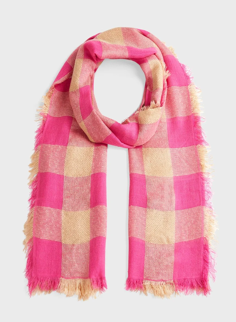 Marks & Spencer Checked Fringed Scarf with Wool