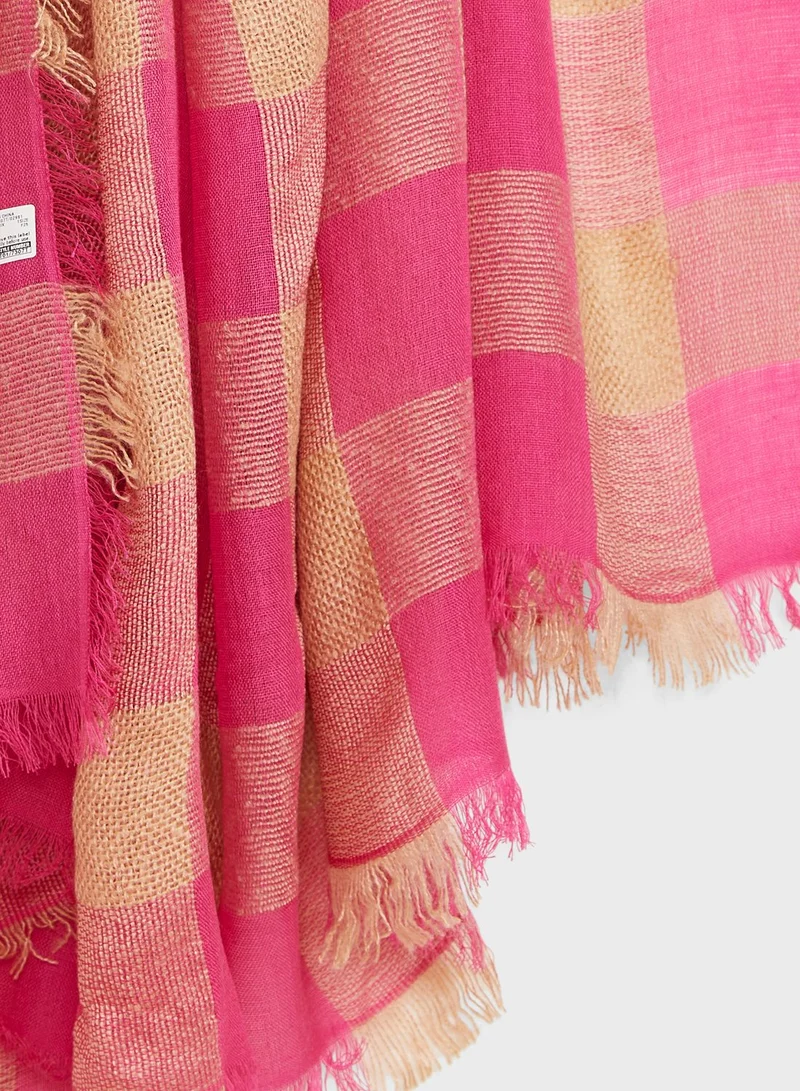 Marks & Spencer Checked Fringed Scarf with Wool