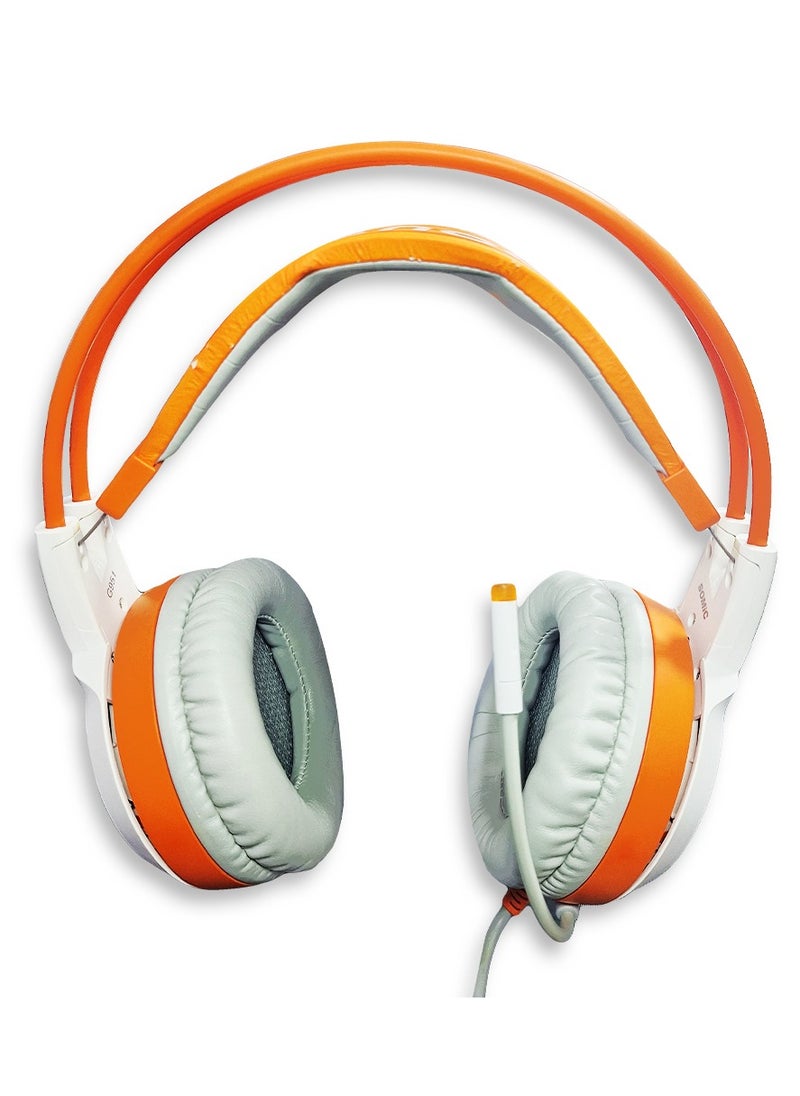 Wired lighting gaming headset G-951 , noise cancelling headphones built-in 3.5mm audio interface with inbuilt microphone sound quality enjoyment, the sound quality is very good, it is soft comfortable and stable to wear - White and Orange