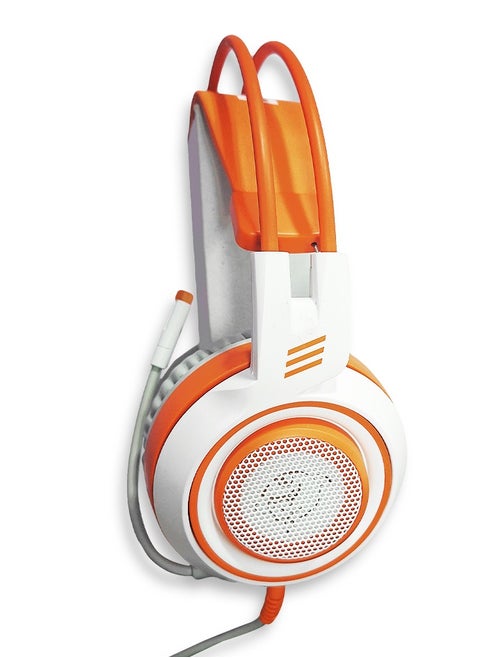 Wired lighting gaming headset G-951 , noise cancelling headphones built-in 3.5mm audio interface with inbuilt microphone sound quality enjoyment, the sound quality is very good, it is soft comfortable and stable to wear - White and Orange