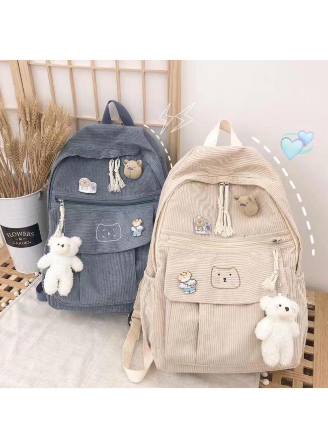 حقيبة مدرسية نسائية على الطراز الكوري Harajuku Ulzzang لطلاب المدارس الثانوية والكلية سروال قصير مناسب تمامًا حقيبة ظهر مخملية لطيفة - اللون: وردي - Image 2