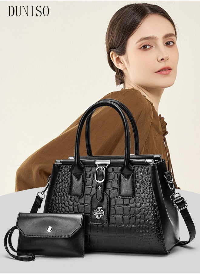 DUNISO 2PCS Women's Elegant Purses and Handbags Set Shoulder Bag Ladies Designer Satchel Messenger Tote Bag Crossbody Bag for Shopping Working  - Image 1