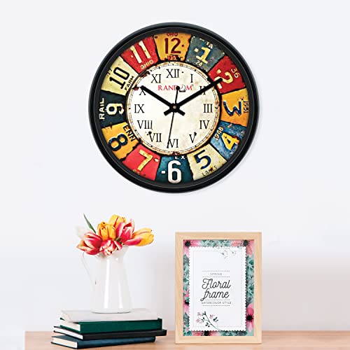 RANDOM Wall Clock for Living Room, Bedroom, Home, Office, Kitchen, Round Shaped Designer Plastic Wall Clock for Home Decor, 12- inch, Black 30 x 30 cm (Multi) - Image 2