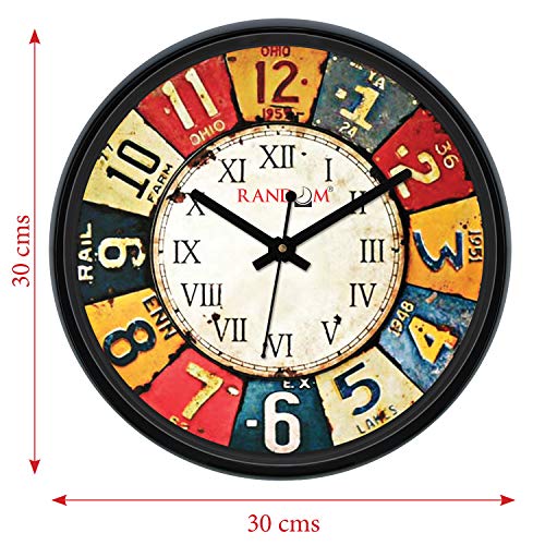 RANDOM Wall Clock for Living Room, Bedroom, Home, Office, Kitchen, Round Shaped Designer Plastic Wall Clock for Home Decor, 12- inch, Black 30 x 30 cm (Multi) - Image 4