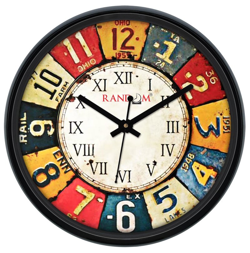 RANDOM Wall Clock for Living Room, Bedroom, Home, Office, Kitchen, Round Shaped Designer Plastic Wall Clock for Home Decor, 12- inch, Black 30 x 30 cm (Multi) - Image 1