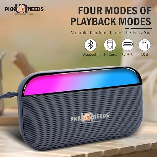 Pick Ur Needs Rechargeable Portable Bluetooth Wireless Speaker with RGB Light TF Card Hands Free Calling (Grey) - Image 2