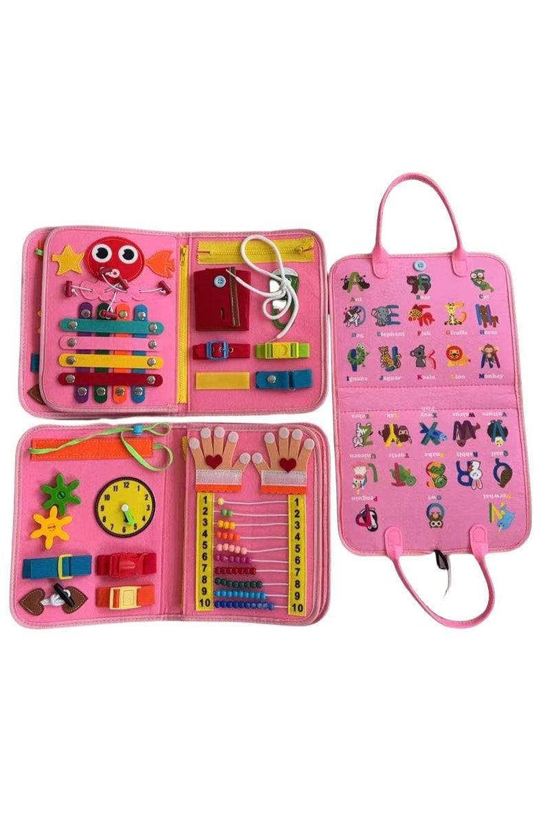 Busy Book for Toddlers – Montessori Sensory Activity Book with Zippers, Buttons, Shoelaces, and Alphabet – Educational Travel Toy for Kids (Ages 1–6)