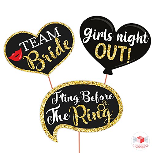 WOBBOX Bachelorette Party Photo Booth Props for Bride & Groom, Bridal Shower Props, Bachelorette Party Decoration, bride to be party decorations items- Golden Glitter & Black - Image 2