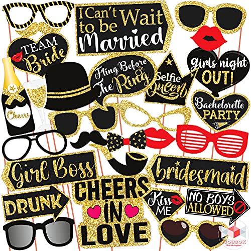WOBBOX Bachelorette Party Photo Booth Props for Bride & Groom, Bridal Shower Props, Bachelorette Party Decoration, bride to be party decorations items- Golden Glitter & Black - Image 1