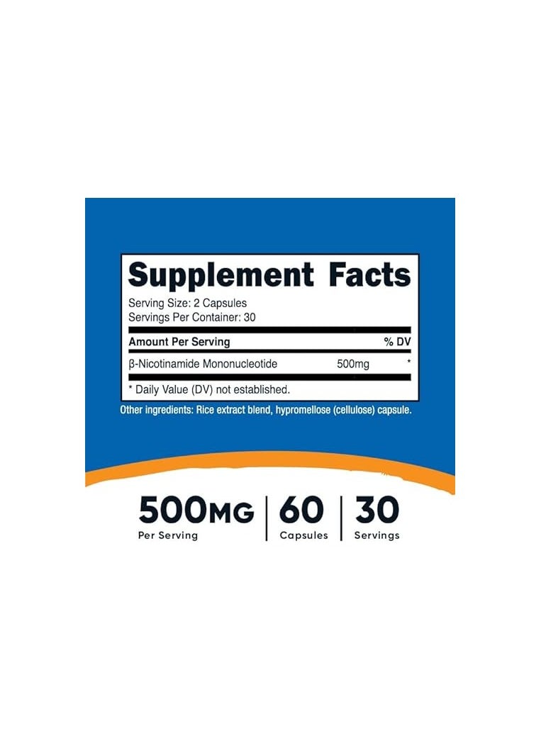 Nutricost - Nutricost NMN (Nicotinamide Mononucleotide) 500mg, 60 Capsules - Vegetarian Friendly, 30 Servings, Gluten Free, Non-GMO - Image 1