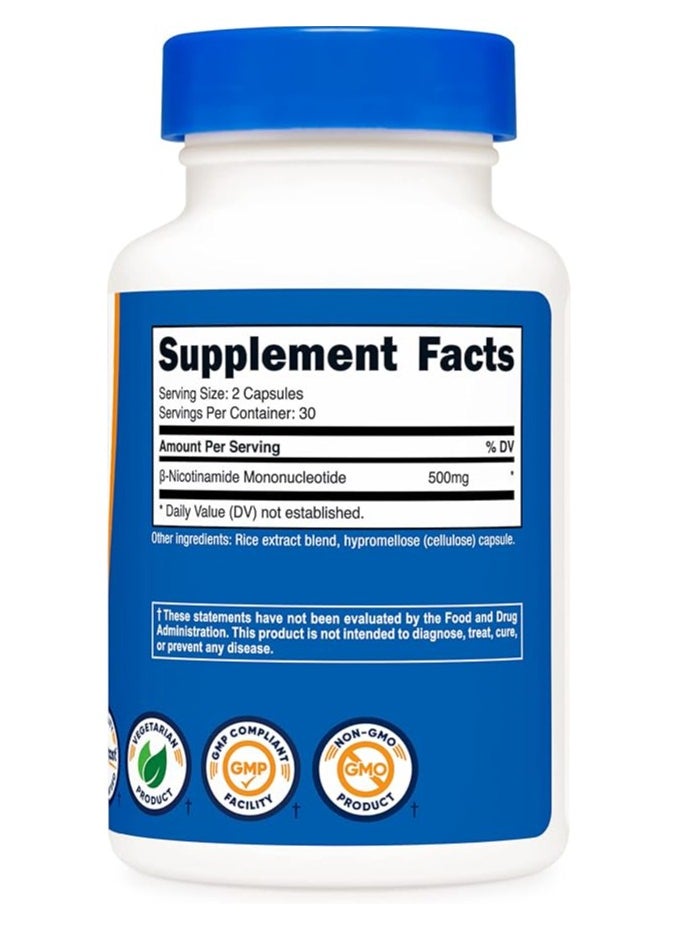 Nutricost - Nutricost NMN (Nicotinamide Mononucleotide) 500mg, 60 Capsules - Vegetarian Friendly, 30 Servings, Gluten Free, Non-GMO - Image 1