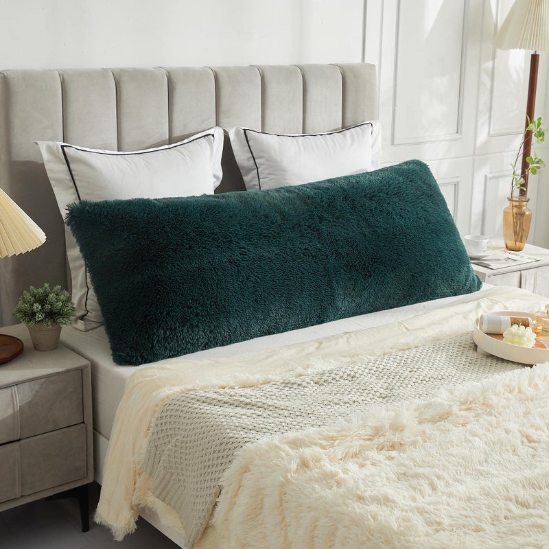 LIFEREVO Body Pillow Cover with Zipper ClosureLuxury Shaggy Ultra Soft Plush Faux Fur Pillowcase 20x54 for Bed CouchMicrofiber Long Pillowshams for Adults Pregnant WomenMotherWifeDark Green