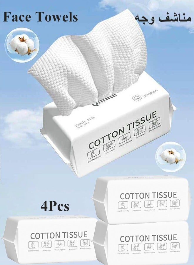 4 Pack 100 Count Disposable Face Towels,100% Cotton Facial Towelettes, Ultra Soft Makeup Remover Dry Wipe, Biodegradable Clean Face towel, Thick Face Cleansing Towels, Skin Friendly Daily Facial Tissues, Portable Soft Face Cloths for Sensitive Skin & Baby & Facial Clean & Personal Care & Travel (20*15cm) - Image 1