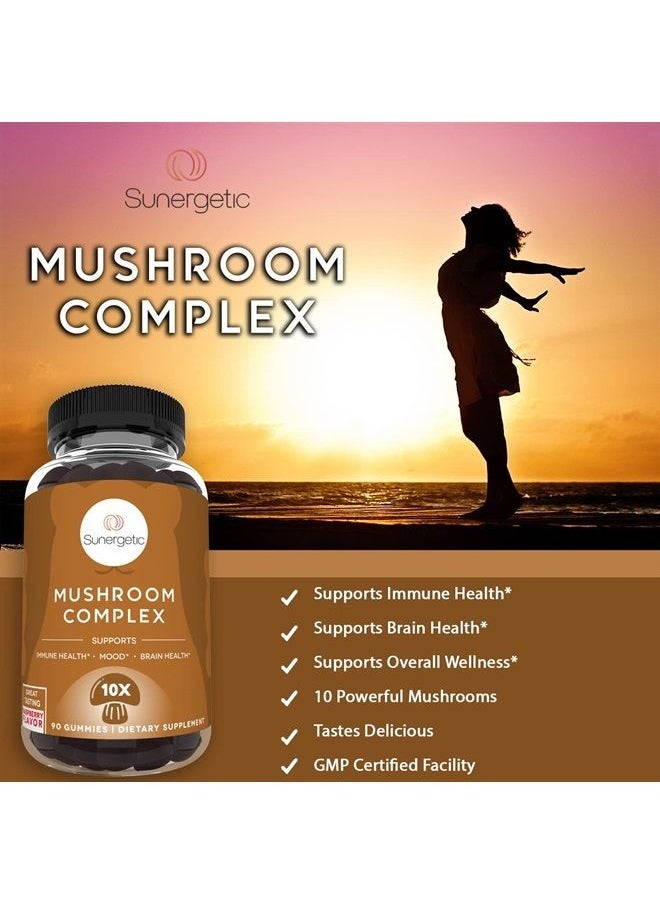 Sunergetic - Premium Mushroom Gummies Supplement - Mushroom Complex for Immune Health, Brain, Mood & Stress Support - Mushroom Blend with Lions Mane, Chaga Extract, Reishi, Turkey Tail, Cordyceps (90 Gummies) - Image 1