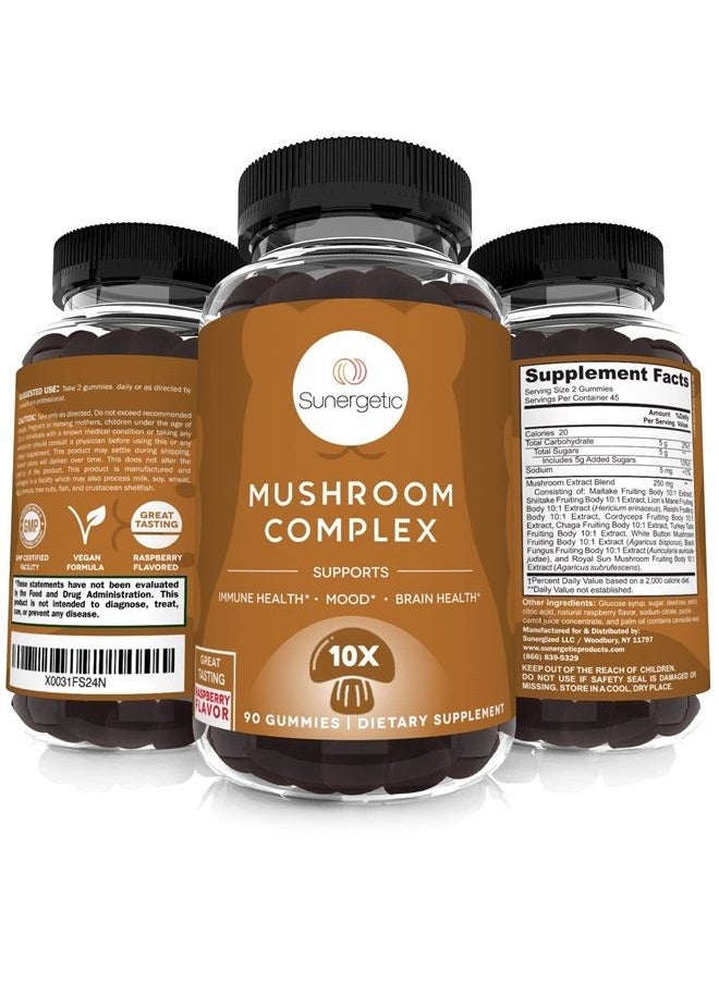Sunergetic - Premium Mushroom Gummies Supplement - Mushroom Complex for Immune Health, Brain, Mood & Stress Support - Mushroom Blend with Lions Mane, Chaga Extract, Reishi, Turkey Tail, Cordyceps (90 Gummies) - Image 1