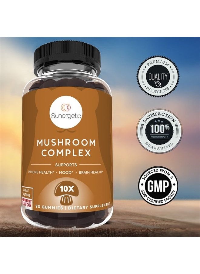 Sunergetic - Premium Mushroom Gummies Supplement - Mushroom Complex for Immune Health, Brain, Mood & Stress Support - Mushroom Blend with Lions Mane, Chaga Extract, Reishi, Turkey Tail, Cordyceps (90 Gummies) - Image 1