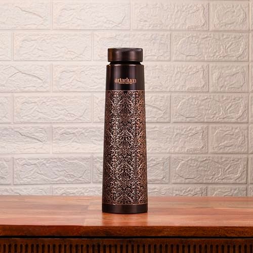 Artarium Antique Floral Design Glossy Finish 1 Litre Ayurveda Inspired Copper Water Bottle Leak Proof Bottle For Office Home Boosts Immunity Supports Digestive Liver Health (Antique Etching Bottle) - Image 2