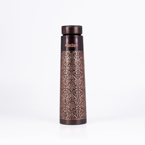 Artarium Antique Floral Design Glossy Finish 1 Litre Ayurveda Inspired Copper Water Bottle Leak Proof Bottle For Office Home Boosts Immunity Supports Digestive Liver Health (Antique Etching Bottle) - Image 1
