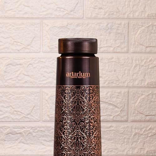 Artarium Antique Floral Design Glossy Finish 1 Litre Ayurveda Inspired Copper Water Bottle Leak Proof Bottle For Office Home Boosts Immunity Supports Digestive Liver Health (Antique Etching Bottle) - Image 4