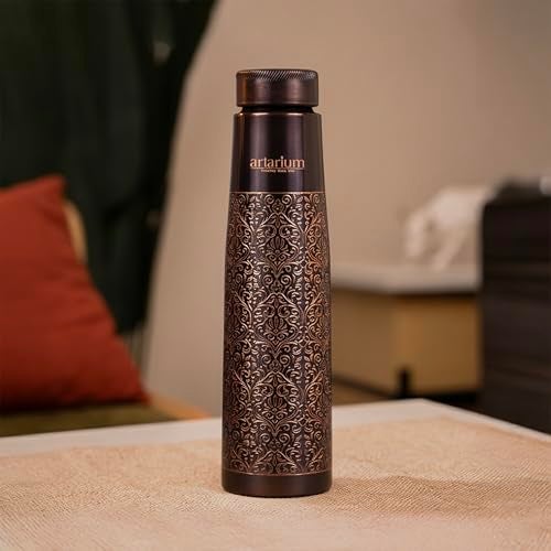 Artarium Antique Floral Design Glossy Finish 1 Litre Ayurveda Inspired Copper Water Bottle Leak Proof Bottle For Office Home Boosts Immunity Supports Digestive Liver Health (Antique Etching Bottle) - Image 5