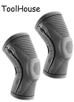 2PCS Nylon Elastic Exercise Knee Braces Breathable Knee Brace with Side Stabilizers and Silicone Pad to Relieve Joint Pain