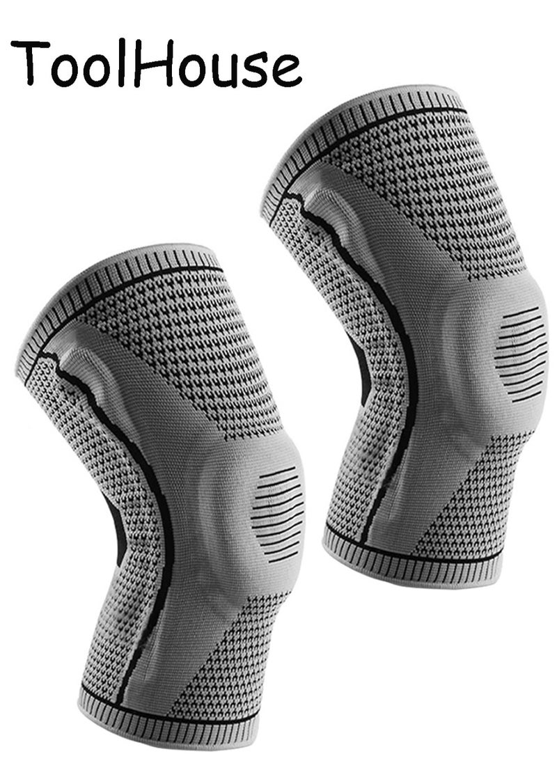 ToolHouse - 2PCS Nylon Elastic Exercise Knee Braces Breathable Knee Brace with Side Stabilizers and Silicone Pad to Relieve Joint Pain - Image 1